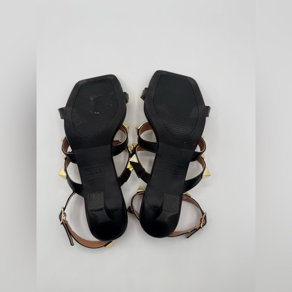 Nicole Miller NY Gold Studded Black Heeled Sandals – Ankle Strap Fashion Heels - Picture 9 of 16